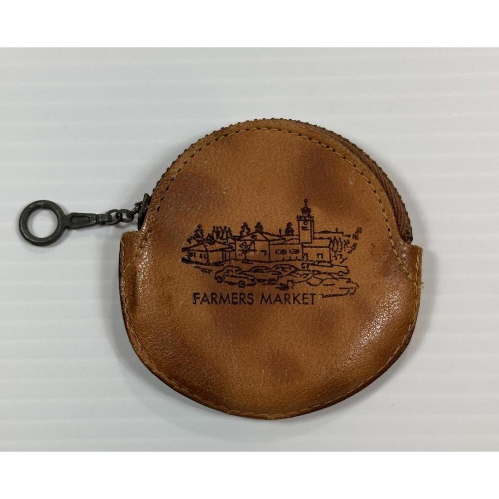 Vintage HOLLYWOOD CAL Farmers  Market Souvenir Hand Tolled Leather Purse Bag USA